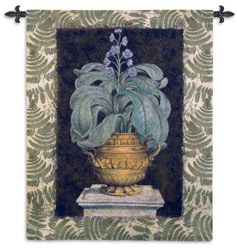 Tropical Urn I | Woven Tapestry Wall Art Hanging | Terracotta Urn Still Life on Stone Column | 100% Cotton USA Size 66x52 Wall Tapestry