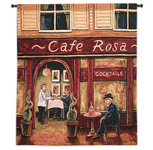 Cafe Rosa by Will Rafuse | Woven Tapestry Wall Art Hanging | Impressionist European Restaurant Nightime Scene | 100% Cotton USA Size 53x53 Wall Tapestry