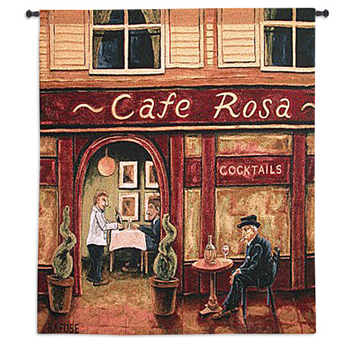 Cafe Rosa by Will Rafuse | Woven Tapestry Wall Art Hanging | Impressionist European Restaurant Nightime Scene | 100% Cotton USA Size 53x53 Wall Tapestry