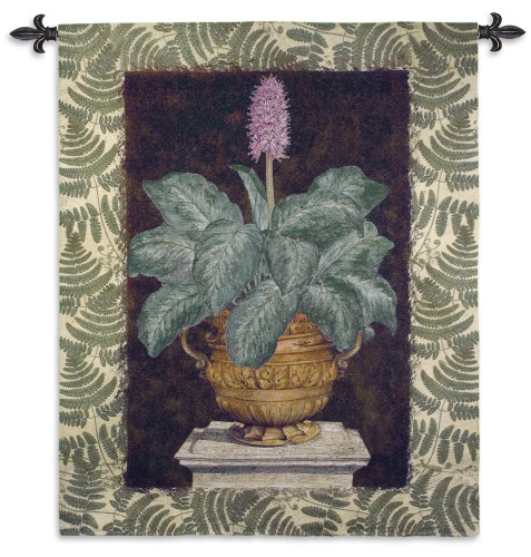Tropical Urn II | Woven Tapestry Wall Art Hanging | Terracotta Urn Still Life on Stone Column | 100% Cotton USA Size 66x52 Wall Tapestry
