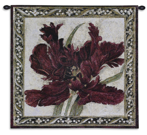 Fire Red Tulip by Liz Jardine | Woven Tapestry Wall Art Hanging | Enlarged Red Tulip Detailed Wine Floral | 100% Cotton USA Size 24.5x24 Wall Tapestry