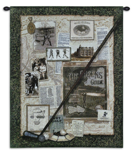 Fore II | Woven Tapestry Wall Art Hanging | Club over Vintage Historic Golfing Collage | 100% Cotton USA Size 32x27 Wall Tapestry