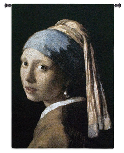 Girl with a Pearl Earring by Johannes Vermeer | Woven Tapestry Wall Art Hanging | Classic Dutch Golden Age Oil Painting | 100% Cotton USA Size 53x38 Wall Tapestry