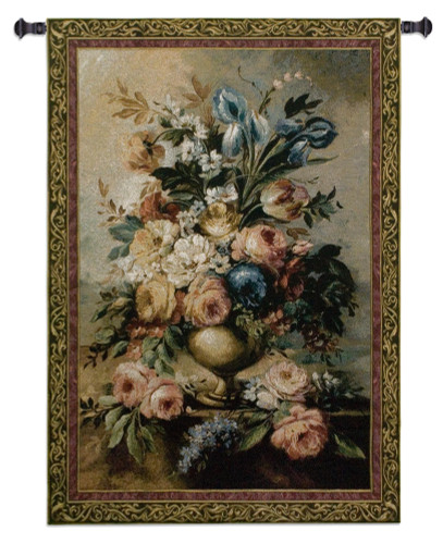 Mother's Bouquet | Woven Tapestry Wall Art Hanging | Classical Still Life Floral Vase | 100% Cotton USA Size 76x53 Wall Tapestry