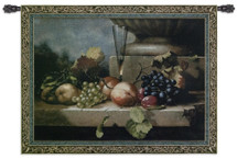 Grapes of Venice by Riccardo Bianchi | Woven Tapestry Wall Art Hanging | Luscious Fruits with Champagne on Stone Ledge Still Life | 100% Cotton USA Size 74x52 Wall Tapestry