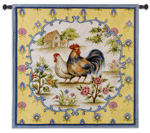 Country Roosters | Woven Tapestry Wall Art Hanging | French Provincial Barnyard Hen and Rooster | 100% Cotton USA Size 53x53 Wall Tapestry