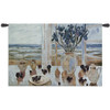 Late Afternoon Irises by S. Burkett Kaiser | Woven Tapestry Wall Art Hanging | Coastal Seaside View with Foreground Floral Dining Still Life | 100% Cotton USA Size 53x36 Wall Tapestry