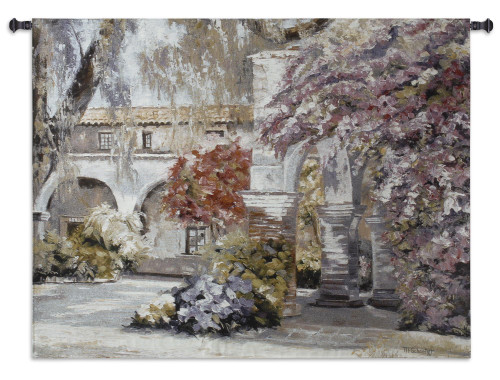 Nostalgia | Woven Tapestry Wall Art Hanging | Serene Floral Arched Courtyard | 100% Cotton USA Size 53x35 Wall Tapestry