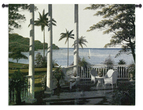 Caribbean Comfort by Bill Saunders | Woven Tapestry Wall Art Hanging | Tropical Porch Ocean Scene | 100% Cotton USA Size 53x40 Wall Tapestry