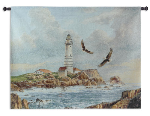 Boston Lighthouse by Rudi Reichardt | Woven Tapestry Wall Art Hanging | Little Brewster Island off Outer Boston Harbor | 100% Cotton USA Size 52x41 Wall Tapestry