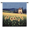 Golden Warmth | Woven Tapestry Wall Art Hanging | Sunflower Field on Tuscan Landscape | 100% Cotton USA Size 54x53 Wall Tapestry