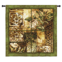 Decorative Textures by Linda Thompson | Woven Tapestry Wall Art Hanging | Lovely Architectural Windowpane with Rich Foliage | 100% Cotton USA Size 53x53 Wall Tapestry