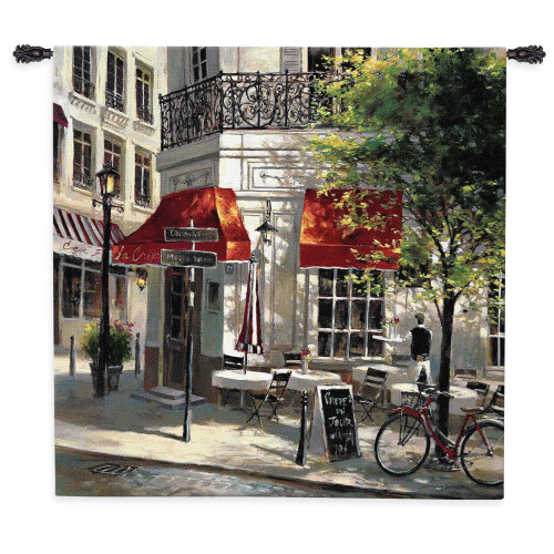 Corner Cafe by Brent Heighten | Woven Tapestry Wall Art Hanging | Paris Street Corner Coffee | 100% Cotton USA Size 53x53 Wall Tapestry