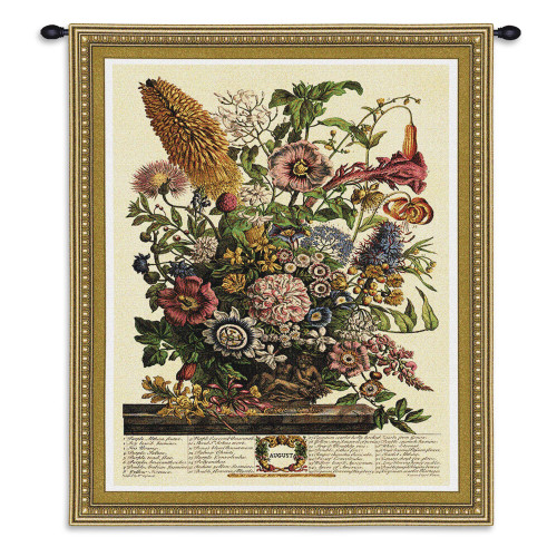 August Botanical by Robert Furber | Woven Tapestry Wall Art Hanging | Twelve Months of the Year in Flowers Horticulture Artwork | 100% Cotton USA Size 34x26 Wall Tapestry