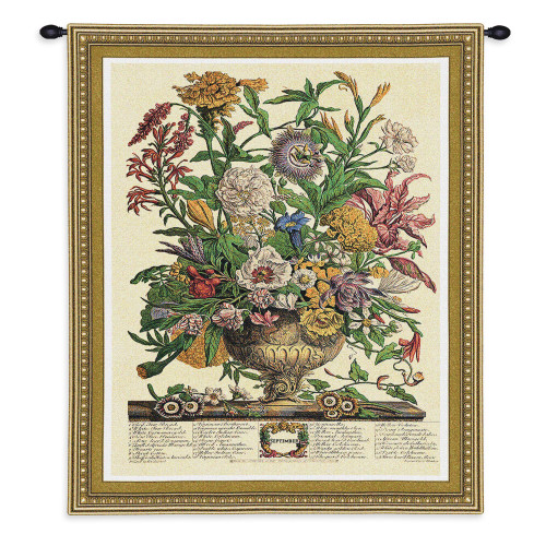 September Botanical by Robert Furber | Woven Tapestry Wall Art Hanging | Twelve Months of the Year in Flowers Horticulture Artwork | 100% Cotton USA Size 34x26 Wall Tapestry