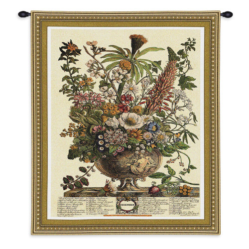 December Botanical by Robert Furber | Woven Tapestry Wall Art Hanging | Twelve Months of the Year in Flowers Horticulture Artwork | 100% Cotton USA Size 34x26 Wall Tapestry
