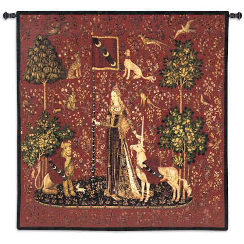The Lady and the Unicorn – Touch | Woven Tapestry Wall Art Hanging | Historic Middle Ages Tapestry Reproduction | 100% Cotton USA Size 56x53 Wall Tapestry