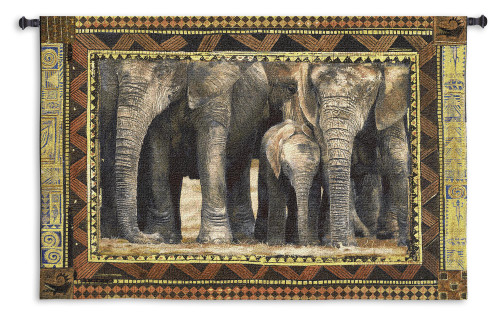 Among Family Elephants with Calfs by Rob Heffernan | Woven Tapestry Wall Art Hanging | African Wildlife | 100% Cotton USA Size 53x38 Wall Tapestry