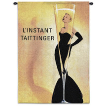 Taittinger | Woven Tapestry Wall Art Hanging | Slender Champagne Glass L'Instant Taittinger Grace Kelly Champagne Ad | 100% Cotton USA Size 53x36 Wall Tapestry