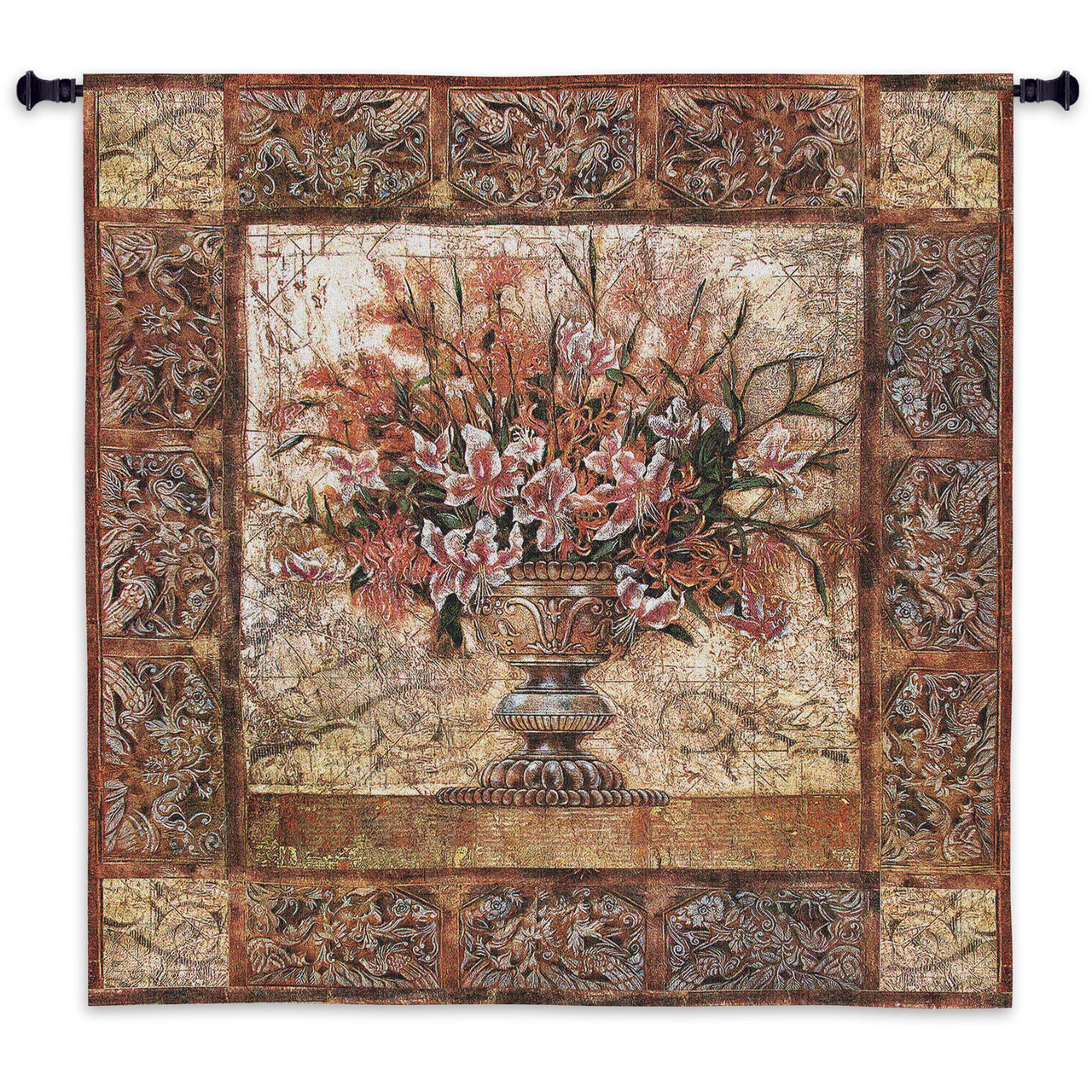 Floral Tapestry, Woven Tapestry Wall Art Hanging, Large Intricate Floral  Decorative Urn Centerpiece