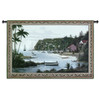 Island Paradise | Woven Tapestry Wall Art Hanging | Tropical Vacation Beach Harbor with Boats | 100% Cotton USA Size 53x35 Wall Tapestry
