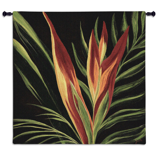 Birds of Paradise II by Yvette St. Amant | Woven Tapestry Wall Art Hanging | Warm Bold Tropical Floral Artwork | 100% Cotton USA Size 53x53 Wall Tapestry