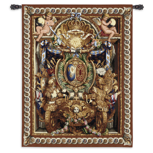 Portiere du Char de Triomphe Wool and Cotton by Charles Le Brun for Louis XIV | Woven Tapestry Wall Art Hanging | Greek God Apollo Golden Armor with Cherubs | 100% Cotton USA Size 70x53 Wall Tapestry
