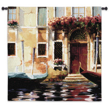 Venetian Gondolas II | Woven Tapestry Wall Art Hanging |   Romantic Venetian Waterfront with Gondolas | 100% Cotton USA Size 53x53 Wall Tapestry