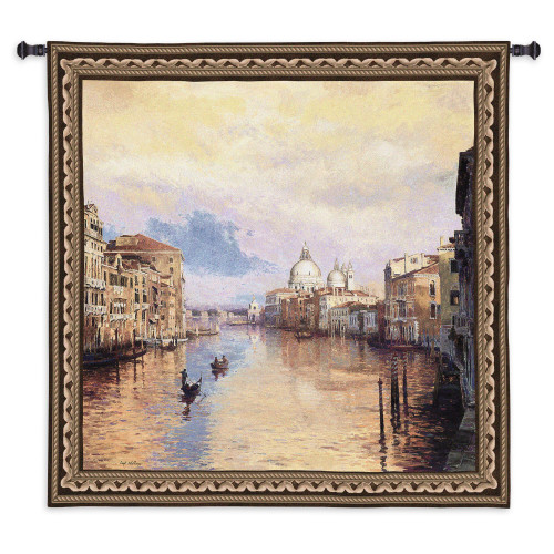 Grand Canal | Woven Tapestry Wall Art Hanging | Romantic Sunset on Venetian Waterway | 100% Cotton USA Size 53x53 Wall Tapestry