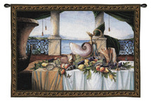 Promessa d'Estate Wool and Cotton by Paul Panossian | Woven Tapestry Wall Art Hanging | Classic Fruit and Shells Still Life | 100% Cotton USA Size 53x40 Wall Tapestry