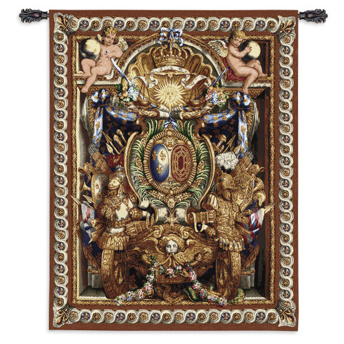 Portiere du Char de Triomphe Wool and Cotton by Charles Le Brun for Louis XIV | Woven Tapestry Wall Art Hanging | Greek God Apollo Golden Armor with Cherubs | 100% Cotton USA Size 53x40 Wall Tapestry