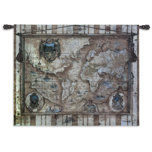 Souvenirs des Voyage | Woven Tapestry Wall Art Hanging | 18th Century European Style World Map | 100% Cotton USA Size 53x40 Wall Tapestry