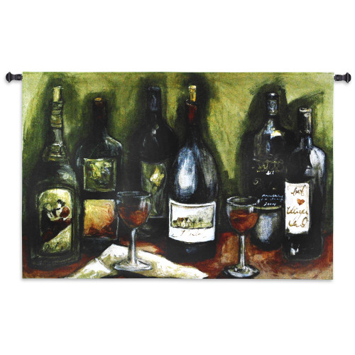 Wine Still Life | Woven Tapestry Wall Art Hanging | Abstract Sultry Wine Bottle Arrangement | 100% Cotton USA Size 53x35 Wall Tapestry