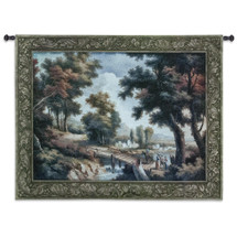 Early Autumn Crossing | Woven Tapestry Wall Art Hanging | Dreamy Impressionist Forest Bridge with Travelers | 100% Cotton USA Size 53x40 Wall Tapestry