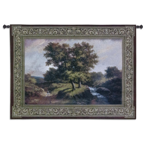 Summer Stroll by Riccardo Bianchi | Woven Tapestry Wall Art Hanging | Serene Roadside Landscape by Stream | 100% Cotton USA Size 53x38 Wall Tapestry