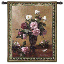 Cherished Bliss by Albert Williams | Woven Tapestry Wall Art Hanging | Floral Bouquet Vase Centerpiece Still Life | 100% Cotton USA Size 53x40 Wall Tapestry