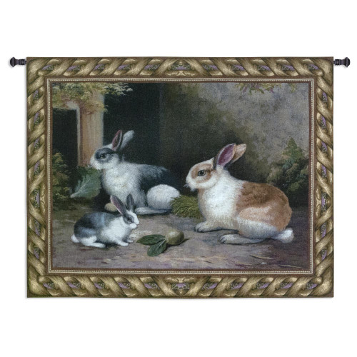 Lapin Cotton | Woven Tapestry Wall Art Hanging | Cottontail Rabbits Snacking on Turnips Children’s Decor | 100% Cotton USA Size 53x40 Wall Tapestry