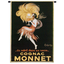 Cognac Monnet | Woven Tapestry Wall Art Hanging | Vintage French Liquor Advertisement | 100% Cotton USA Size 53x38 Wall Tapestry