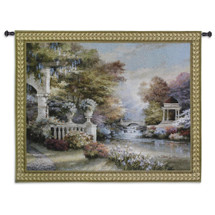 Peaceful Song by James Lee | Woven Tapestry Wall Art Hanging | Lush Formal Classical Flower Garden | 100% Cotton USA Size 53x41 Wall Tapestry