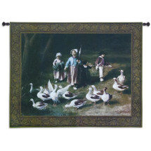 Abigail's Watch | Woven Tapestry Wall Art Hanging | Classic Group of Children Playing with Birds | 100% Cotton USA Size 53x40 Wall Tapestry