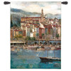 Mediterranean Harbor by Peter Bell | Woven Tapestry Wall Art Hanging | Sailboat off Vibrant Villa Seaside Harbor | 100% Cotton USA Size 53x38 Wall Tapestry