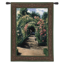 In the Garden | Woven Tapestry Wall Art Hanging | Blooming English Garden with Trellis Archways | 100% Cotton USA Size 76x53 Wall Tapestry