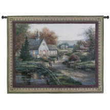 Sunday Services | Woven Tapestry Wall Art Hanging | Warm Church Pathway by Pond Religious Artwork | 100% Cotton USA Size 53x41 Wall Tapestry