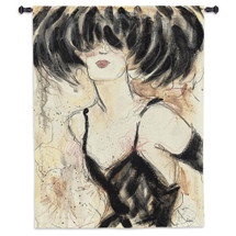 Caprice V by Karen Dupre | Woven Tapestry Wall Art Hanging | Glamorous Vogue Woman in Charcoal Feather Hat | 100% Cotton USA Size 53x43 Wall Tapestry