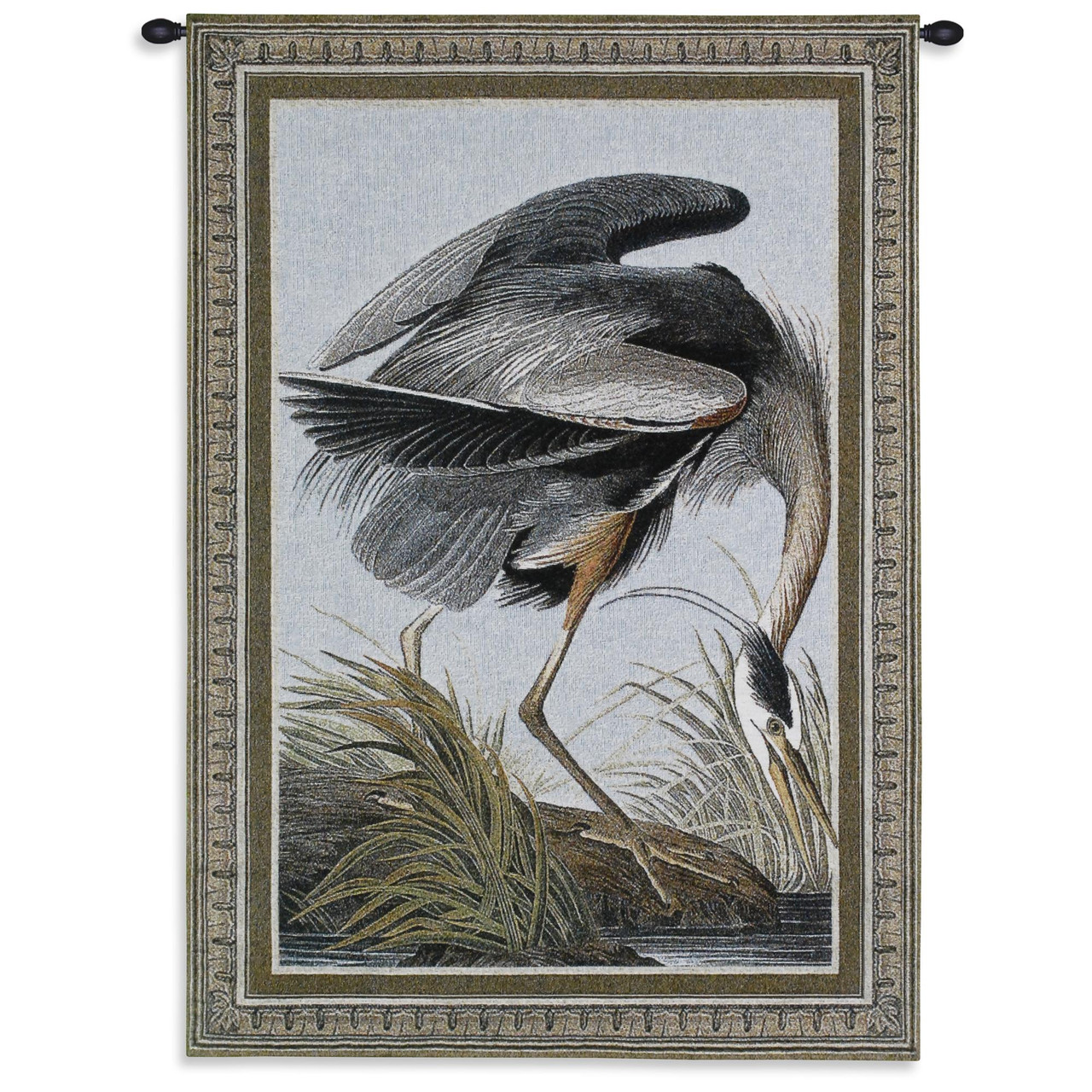 Great Blue Heron by John Audubon Woven Tapestry Wall Art Hanging  Detailed Framed Bird 100% Cotton USA Size 36x27