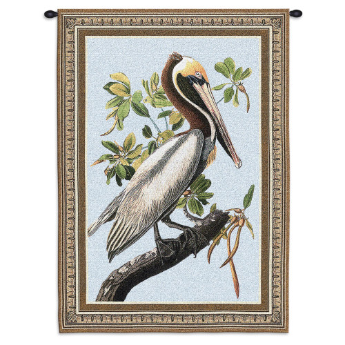 Brown Pelican by Laurie Snow Hein | Woven Tapestry Wall Art Hanging | Florida Everglades Wildlife Artwork on Bright Blue Sky | 100% Cotton USA Size 36x27 Wall Tapestry