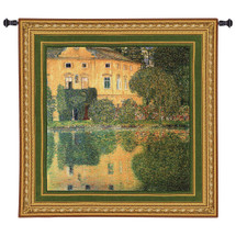 Schloss Kammer am Attersee IV by Gustav Klimt | Woven Tapestry Wall Art Hanging | Impressionist Austrian Castle on Reflective Water | 100% Cotton USA Size 53x53 Wall Tapestry