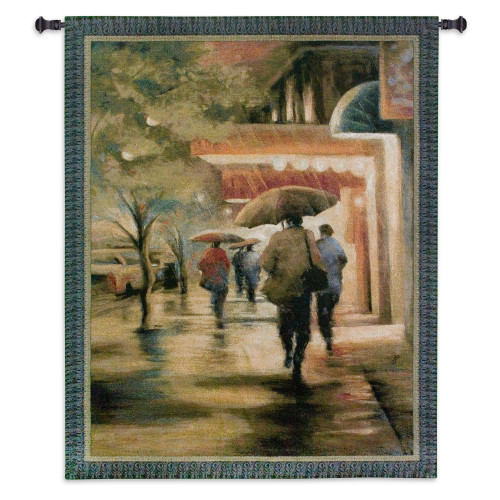 Second Street Drizzle | Woven Tapestry Wall Art Hanging | Night Lights in New York City Evening Rain | 100% Cotton USA Size 53x40 Wall Tapestry
