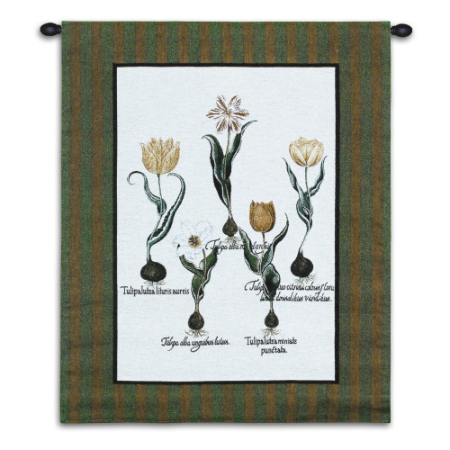 Tulip Study I | Woven Tapestry Wall Art Hanging | White and Yellow Tulips with Latin Names | 100% Cotton USA Size 33x26 Wall Tapestry