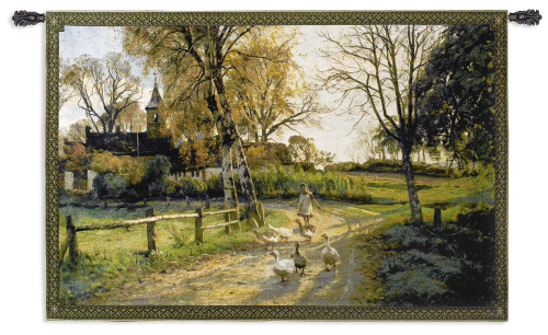 Goose Girl by Peder Monsted | Woven Tapestry Wall Art Hanging | Vibrant Path through Danish Landscape | 100% Cotton USA Size 53x38 Wall Tapestry